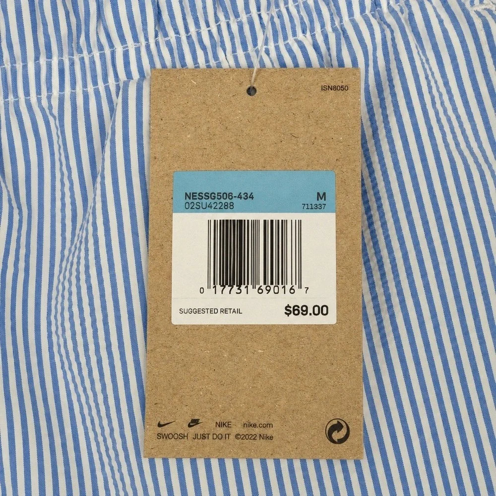 Nike Men Blue White Seersucker Stripe Swim Volley Shorts NESSG506-434 Medium